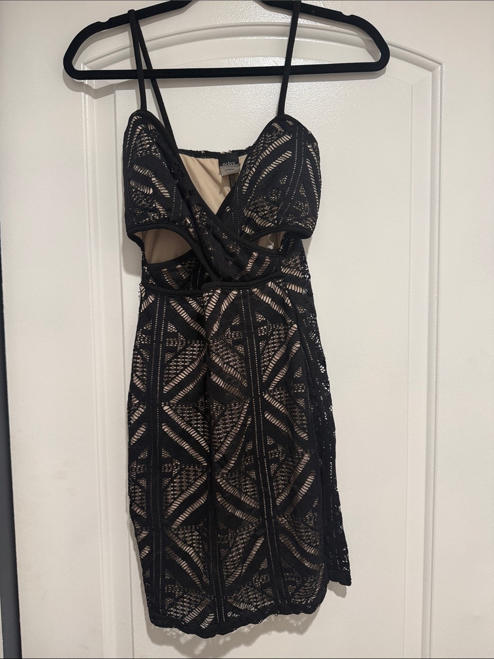 privy Black Lace Mini Dress with Nude Underlay